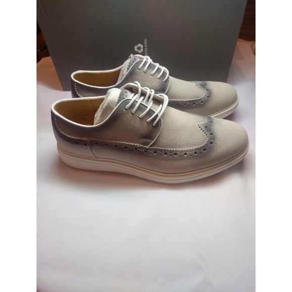 Stacy Adams Mens Grey Suede Wingtip Oxford Dress Shoes Memory Foam Insole - Picture 7 of 9